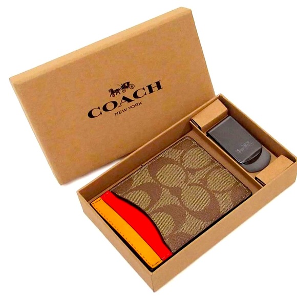 Coach Boxed 3-in-1 Card Case Money Clip Set in Colorblock - Picture 2 of 5